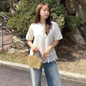 [다잇템] 여자 U넥 코디 레이스 귀여운 크로쉐 반팔티