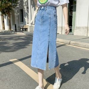 여성 다리길어보이는 A라인  워싱 앞트임 스커트 롱