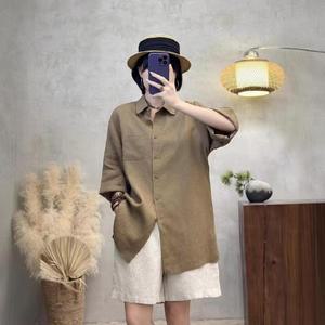 여름 루즈핏 카디건 여성 가디건 샌드워싱 도톰 린넨 셔츠 터틀넥 싱글 기본 솔리드 admr2