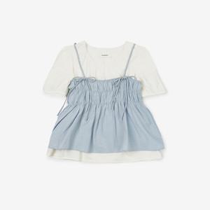 [에잇컨셉] 셔링 반팔 블라우스/리본 뷔스티에 세트(3color)