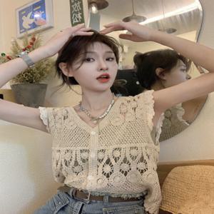 여성 여름 크로셰 베스트 뜨개질 조끼 가디건