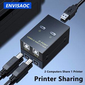 ENVISAOC USB 프린터 공유기 스위치 2 In 1 Out 2 컴퓨터 공유 1 프린터 Udisk 마우스 키보드 케이블 USB2.