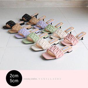 [바닐라슈] 쇼헤라 파스텔 퀼팅셔링 와이드탑 뮬 슬리퍼샌들(2cm,5cm)