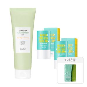 김정문알로에 큐어 워터 스플래쉬 선스틱 , 23g, 2개 + 알로에 클렌져, 150g, 1개 + 증정(큐어 알로에 슬라이스 젤리 마스크, 1매)