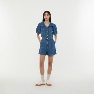 [LAP] AP2DO561 오픈 카라 숏 데님 점프슈트