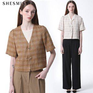 [쉬즈미스][쉬즈미스(SHESMISS)] 노카라 체크무늬 반팔 숏  재킷 (택가격 318000