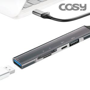 COSY 슬림 C타입 멀티 USB 허브 / 노트북 태블릿 아이패드 포트 확장 분배기 (USB3.0+2.0, SD TF 카드리더, C포트, 선길이 11cm)