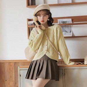 [옷자락]여자 가을 데이트룩 떡볶이 단추 니트 꽈배기 가디건_P349825053