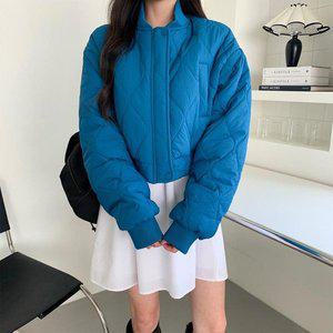 [옷자락]여자 겨울 트렌디룩 4컬러 누빔 크롭 패딩 집업 점퍼_P378698233