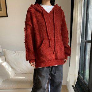 [옷자락]여성 박시 오버핏 구제 빈티지 후드 롱니트_P378566673