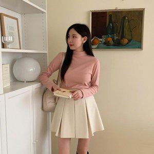[옷자락]여자 겨울 데일리 기모 반목 슬림핏 폴라넥 티셔츠_P352265775