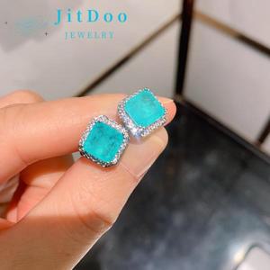 JitDoo 여성용 빈티지 스터링 실버 925 귀걸이, 실험실 원석 에메랄드 파라이바 토르말린 터키석 파인 주얼
