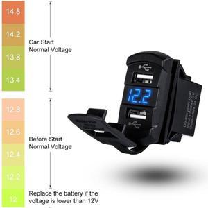 보트 자동차 골프 카트 UTV ATV용 파란색 LED 디지털 전압계 게이지가 있는 범용 로커 스타일 42A 듀얼 USB