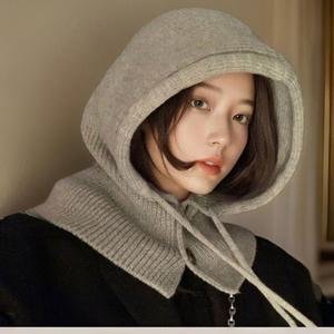 여자 니트 바라클라바 넥워머 울 포인트 모자