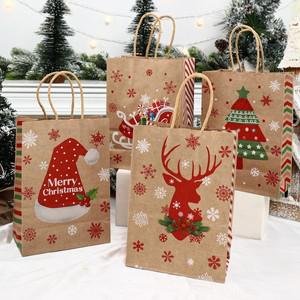 크리스마스 크래프트 종이 선물 가방 캔디 쿠키 토트 백 장식 2024 홈 Navidad Noel New Year