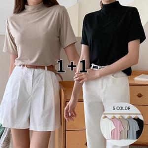 여성 1+1 무지 레이온 스판 반폴라 반팔 티셔츠 -WTS02550- 봄 가을