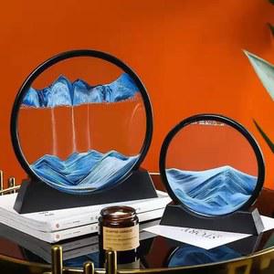 인테리어 분수 3D 움직이는 모래 아트 북유럽 크리 에이 티브 Oranment 액체 시계 흐르는 Sandscape 라운드 Quicksand 그림 장식 선물