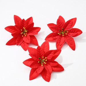 DIY 크리스마스 실크 꽃 헤드 레드 골드 화이트 포인세티아 부케 트리 장식 홈 화환 공급 업체 13cm