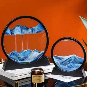 다이내믹 아트 그림 원형 움직이는 모래 시계 스포츠 디스플레이 흐르는 데스크탑 장식 3D 마운틴 뷰 7/12 인치