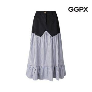 [GGPX]스트라이프 배색 셔링 롱 스커트 (GP3SK032F)
