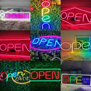 영업중 LED 네온 간판 옷가게 30x30cm 전구색 가로 글자 미니간판 open 램프