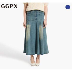 [GGPX]플리츠 데님 롱 스커트 (GP3SK007F)