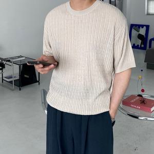 [모노폴로지]남자케이블반팔니트 반팔라운드니트