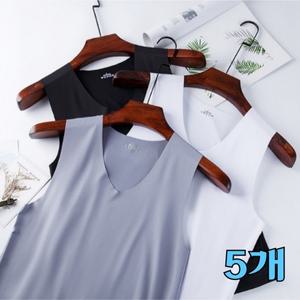 남성 여름 아이스 실크 러닝 셔츠 V넥 무봉제 나시 쿨 런닝 5개세트