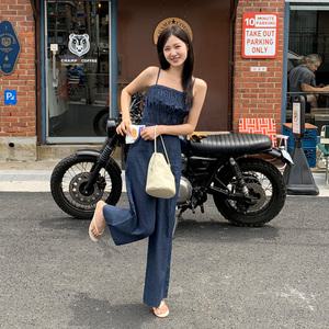 (휴가룩/이지데일리룩/5살동안템) 듀보 스모크 밴딩 와이드핏 오버롤 데님 점프슈트 op15800