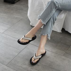 큐빅스트랩 스펀지 쪼리 보석 키높이 슬리퍼 4cm