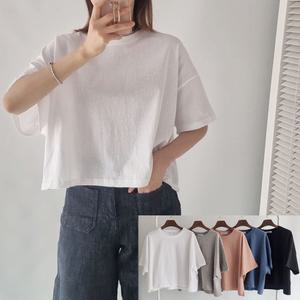 무지 박시크롭티 반팔 긴팔 2타입 코튼 루즈핏 세미크롭  베이직 심플티 빅사이즈