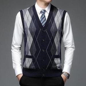 M3T남자조끼 캐쥬얼 겨울 베스트 체크 브이넥 리카1 데일리 울 출근룩 가을