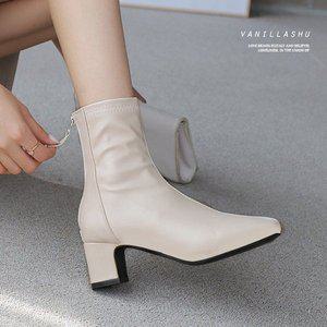 [바닐라슈] 포스타 각코 소프트 홑겹 백지퍼 앵클부츠(5cm)