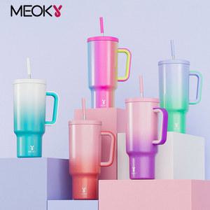 농수관 Meoky 40oz 컵 텀블러 손잡이가 달린 빨대 스테인레스 스틸 멀티 프린트 커피 여행 물병 누출 방지 자동차 머그잔 선물
