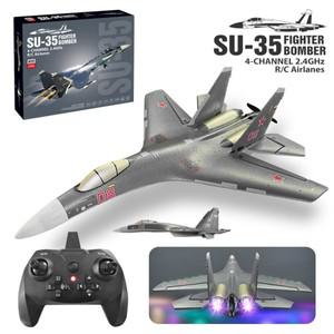 대형 항공기 원격 제어 글라이더 비행기 EPP 폼 장난감, SU-35 RC LED 조명, 6D  스턴트, 2.4G, 52.5cm