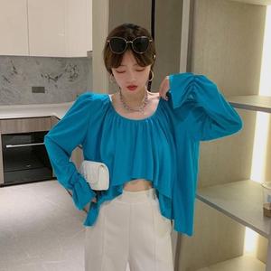 퍼프 크롭 긴팔 오프숄더 셔츠 블라우스