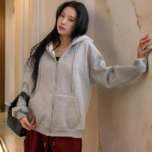 [다잇템] 여자 집업 박스핏 보온 데일리 민무늬 후디 자켓