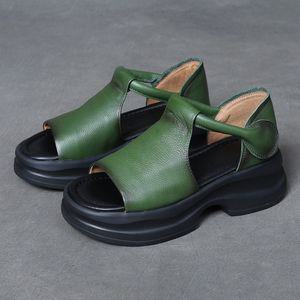 여자 스트랩 샌들 5cm 앞코 소가죽 핸드메이드 밑창 통굽 초경량 여름 송편 원픽2