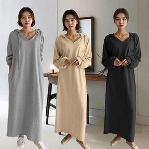 [오노마] ONM 후드면 티셔츠 기본 편안한 외출복 데일리 모자원피스
