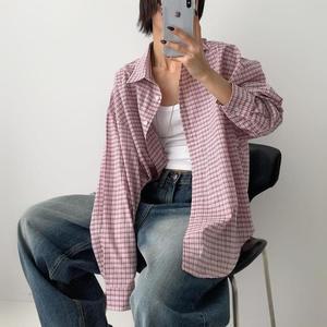 여자 여름긴팔남방 체크 오버핏 힙커버 셔츠