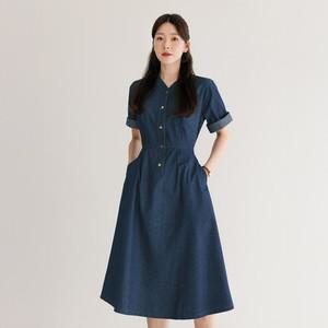 XXL까지) 앤던 브이넥 리본끈 데님 플레어 원피스 여름 데일리 자체제작 일상 캐쥬얼 출근룩 빅사이즈