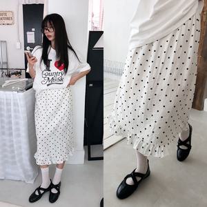 [모코블링] 도트 프릴 스커트 #밴딩스커트 #도트스커트 #프릴스커트 #미디스커트