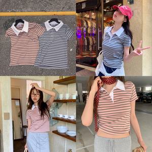 [모코블링] 스트라이프 카라 티셔츠 #반팔티 #카라티 #슬림핏티 #스트라이프티 #슬릿티