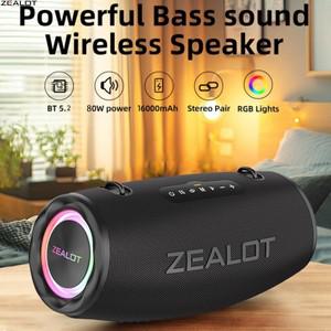 ZEALOT S87 80W 무선 스피커, 실외 휴대용 서브우퍼 Hifi 음질, RGB 조명, 24시간 재생, 16000mAh