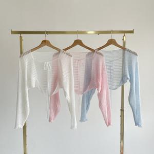 썸머 시스루 펀칭 리본끈 볼레로 크롭가디건 H672 바잉크롭볼레로