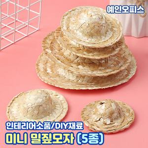 밀짚모자 (1P/5종세트) 미니밀짚모자 만들기재료 인테리어 소품 장식 인형 선인장 여름 DIY재료 공작 라탄