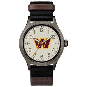 타이맥스 Timex Tribute 남성용 NFL 클러치 40mm 시계 워싱턴 블랙 가죽 스트랩 커맨더스