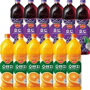[델몬트] 롯데칠성 델몬트 오렌지 1.5L 6입+포도 1.5L 6입 대용량 과일 음료 HN