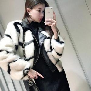 ONM 카라 W17294 겹쳐입은듯 앞 가죽패치 퍼코트 퍼자켓