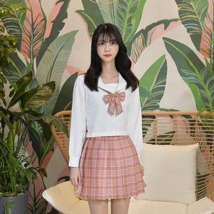 [BZHKL5K8_51]교복몰 오렌지핑크 체크 일본여고생 긴팔